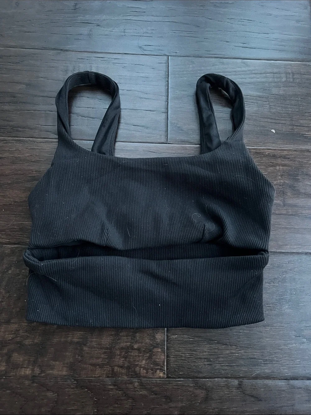 ALO Yoga Black Ribbed Scoop Neck Sports Bra